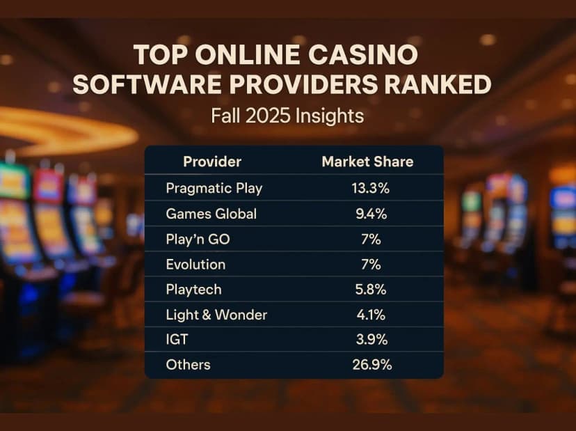 Infographic ranking top online casino software providers